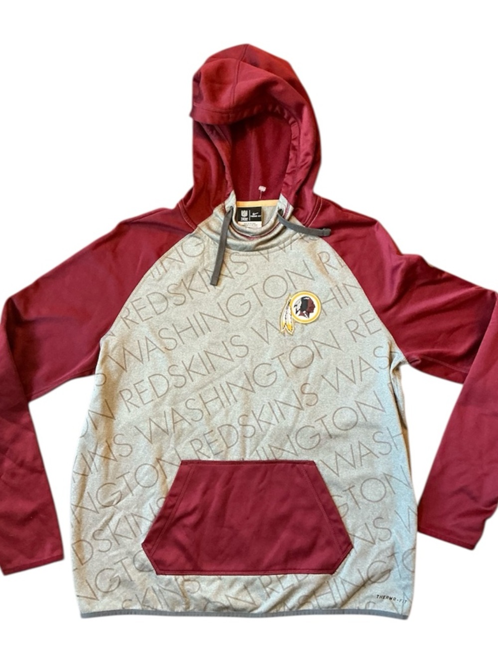 Nike Therma Fit Washington NFL Hoodie Burgundy Gray Pullover Mens Large